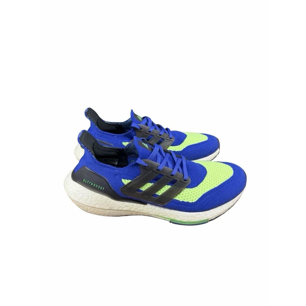 Adidas Ultraboost 21 Sonic Ink Screaming Green Blue S23873 Men's Size 8 Running - Picture 3 of 8